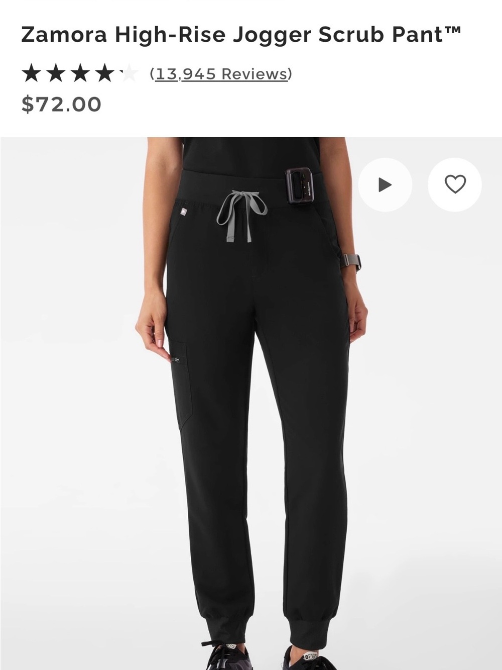 Figs Black Jogger Scrub Pant with Gray Drawstring